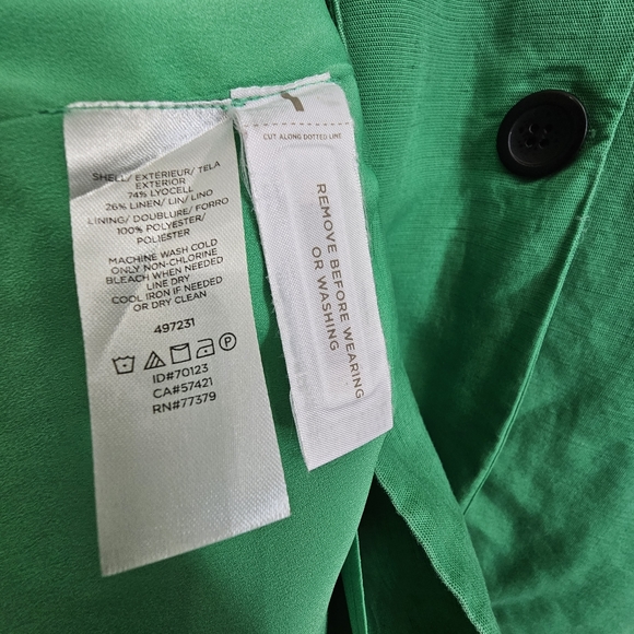 Nwot Ann Taylor Green Faux Wrap Side Button Linen Blend Sleeveless Flared Dress - Picture 14 of 15